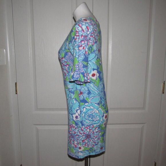Lilly Pulitzer Blue Pink Green Floral Dress Size Small 100% Cotton Coastal Chic - Picture 3 of 10